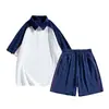 Traje de Trabalho de Verão, Traje Esportivo Fino e Respirável, Uniforme Escolar com Combinação de Cores, Traje de Casal, Adequado para Compra em Grupo para Duas Pessoas, Embossado