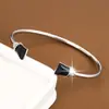 Pulsera Anillo Abierto Geométrico Cuadrado de Circonita Diaria, Pulsera Fina de Cobre Puro Versátil y de Moda Joyería al por Mayor