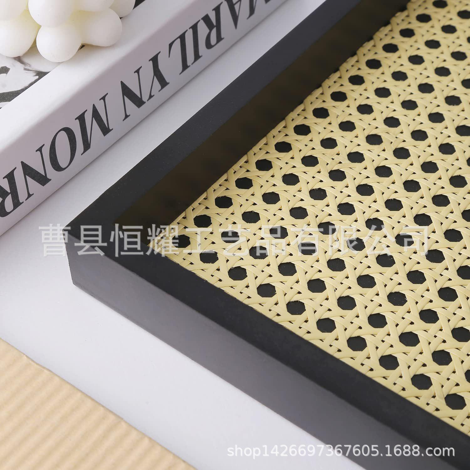 木质香薰托盘 藤编收纳盘桌面饰品盘 北欧风家用茶盘复古BSC