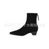 Botines de gamuza para mujer, estilo coreano, nueva colección otoño/invierno, punta cuadrada, cierre trasero, tacón medio grueso, botines elásticos de una sola pieza
