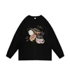 Camiseta Branca Manga Longa Estilo Americano Algodão Puro Graffiti Ombro Normal para Mulheres Design de Primavera Camada Interna Base Top Outono/Inverno