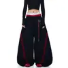 Calça Jogger Patchwork Color Block Listrada Estilo Retrô Americano de Cintura Dupla para Homens e Mulheres, Calça Wide Leg Dança Jazz Tendência