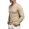 Camiseta de punto jacquard acanalado para hombre con cuello henley de manga larga, talla europea, estilo americano, camisa base casual texturizada para otoño e invierno