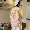 Mochila Estilo Coreano Suave y Fresca con Bordado de Letras, Amarillo Dulce y Cremoso, Adecuada para Chicas de Secundaria y Preparatoria