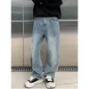 Jeans Tendência com Strass Hot-fix para Homens e Mulheres Streetwear Retro Americano Solto de Perna Larga Emagrecedor Versátil Tendência Casual Calça Longa