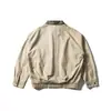 Ropa Vintage 25 Otoño Nuevo Retro Japonés Bordado de Letras Color de Contraste Cuello Solapa Chaqueta de Trabajo Abrigo para Hombre