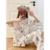 Pijama de Algodón Nube para Mujer, Verano Lindo Conejo de Dibujos Animados Manga Corta Pantalón Largo, Talla Grande Holgado Conjunto de Hogar de Verano