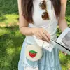 Bolso Pequeño Redondo Tejido de Paja de Verano para Niños, Mini Bolsa Cruzada de Ganchillo Ligera de Frutas para Playa para Niños y Niñas