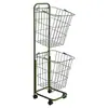 Cesta para ropa sucia de malla de alambre metálico directo de fábrica, cesta de almacenamiento de ropa sucia para baño, cubo de ropa sucia con ruedas, negro y blanco, venta al por mayor