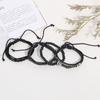 Pulsera Popular Europea y Americana Negra Simple de Cuero Vacuno Multicapa Estrella de Cinco Puntas con Cuentas Trenzada Set de Pulseras Decoración Venta al por Mayor