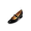 Sapatos Mary Jane de couro legítimo, salto médio grosso, bico redondo, fivela quadrada, muito elegante, em couro de cabra, com strass, tamanho grande, 41, primavera 2024