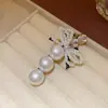Pasador de Pelo de Moño Incrustado de Diamantes y Perlas, Pinza de Pato de Estilo Francés de Alta Gama y Exquisita, Diseño Elegante, Exquisito Accesorio para el Cabello