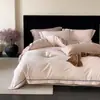 Juego de Cuatro Piezas Jacquard de Color Sólido Oscuro Estilo Retro Lujo Ligero Borde Ribeteado Exquisito Textura de Cama Doble Ropa de Cama para Dormitorio