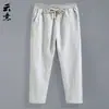 Calças curtas de linho masculinas de verão, calças casuais retas e soltas, calças curtas finas e modernas para jovens