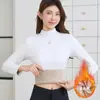 Nueva Camiseta Básica de Terciopelo Grueso para Mujer para Otoño e Invierno Cuello Medio-Alto Ropa Exterior Top Ajustado de Manga Larga Cálido y Versátil