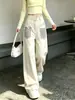 Pantalones de pierna ancha de retazos con estampado de leopardo de moda para mujer, con diseño de remaches, estilo callejero, corte holgado, versátiles pantalones largos de mezclilla