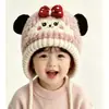 Touca de bebê, touca de tricô quente e grossa com proteção para as orelhas para outono e inverno, estilo fofo e doce para meninas, chapéu de lã à prova de vento