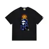 Camiseta casual de manga curta estilo japonês, da marca da moda, com estampa de letras e cabeça de macaco, estilo versátil, para casais, com estampa térmica em algodão puro
