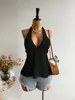 Camisola de Verano 2025 Nuevo Estilo Europeo y Americano con Cuello Halter para Mujer, Color Sólido, Top Corto de Tubo con Lazo en la Cintura Tridimensional