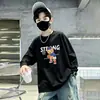 Camiseta casual de manga longa estilo coreano para meninos, 100% algodão, coleção primavera/outono 2026, gola redonda, corte solto, moderna