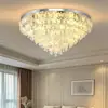 Luminária de teto em cristal K9 para sala de estar, luxo leve francês com toque de alta qualidade, design de arte em concha, conjunto de 6 peças, luminária elegante para sala de jantar, aço inoxidável e ferro