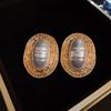 Pendientes de perlas ovaladas rayadas plisadas con aguja de plata, pendientes de moda retro de gran sentido, pendientes de personalidad exagerada de estilo chino