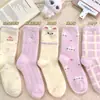 Meias de Veludo Minky Gato Rosa Roxo Outono Inverno Femininas Espessadas Fofas Jacquard Confortáveis Lolita Meias de Chão para Casa Femininas