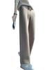 Pantalones Gruesos de Lana 100% Pura Tejidos Pantalones de Pierna Ancha para Mujer Otoño/Invierno Cintura Alta Holgados Pierna Recta Pantalones para Exterior Pantalones Nube