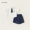 Traje Estilo Academia de Ropa Infantil Youbao para Niñas, Conjunto de Dos Piezas Falda de Mezclilla Manga Corta, Uniforme de Clase para Niñas, Uniforme Escolar, Disfraz de Presentación