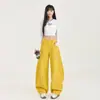 Jeans Azules para Mujer con Bordado de Cimitara Pantalones Anchos Nuevos Otoño Bolsillos Grandes Laterales Pantalones Sueltos Cintura Alta