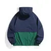 En Stock Chaqueta Cortavientos con Capucha de Bloques de Color para Hombre, Holgada, Hombro Caído, Tallas Grandes, Primavera Otoño, Exterior Casual