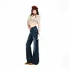 Jeans acampanados juveniles color naranja # de tiro bajo con doble botón, lavados, estilo 'hot girl', para mujer, corte slim, que realzan la figura, levantan el trasero, elegantes y versátiles