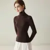 Nuevo suéter de punto fino 100% lana, ajuste ceñido, cuello alto, para mujer, color liso, manga larga, capa base, tejido, elegante, adecuado para ir al trabajo
