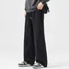 Calça de moletom reta estilo americano com cordão para homens, design solto de perna larga que emagrece, calça casual e versátil para o dia a dia