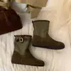 Botas Cortas Retro con Hebilla Bloque de Color Maillard Primavera/Otoño 2026 Suela Suave Versátiles para el Trabajo Antideslizantes Resistentes al Desgaste Zapatos de Moda