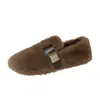 Zapatos Esponjosos para Mujer Zapatos Postparto Suela Suave Zapatos de Frijol Tacón Cubierto de Terciopelo Invierno Exterior Estilo Coreano Suela Plana Slip-on Zapatos de Algodón Cálidos