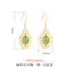 Brincos de Prata Esterlina s925 com Jade Hetian Estilo Étnico Vintage Elegantes de Alto Nível Brincos Elegantes Método Antigo Brincos de Jaspe Dourado Verde Mulheres