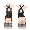 Red de Amor de Acacia Fei Mu 7521 Abertura Trasera Cuello Colgante Entrepierna Baja Abierta Lencería Completa de Red Pescadora Conjunto Sexy Puro Deseo
