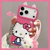 Pingente de celular de pelúcia com orelha de gato, adequado para capas de celular Apple 18pm, iPhone 16, fofo, 17, suporte duplo, 15, para meninas