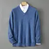 Suéter Masculino Gola V 100% Lã Pura Tricô Grosso Camada Interna Camada Base Top Casual de Negócios