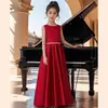 Vestido infantil, de alta gama y elegante, estilo largo, cuello redondo, sin mangas, falda amplia, vestido de noche para actuación de violín y anfitrión de cumpleaños