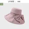 Sombrero de Tela de Ala Ancha con Lazo de Pedrería de Alta Gama para Mujer, Elegante Sombrero de Sol Plegable Estilo Coreano, Sombrero de Pescador con Protección UV