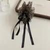 Pinza para el pelo de malla multicapa de moda estilo coreano con estampado de leopardo, lazo elegante y cinta, accesorio para el pelo tipo pinza banana para coleta alta para mujeres