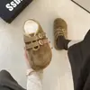 Sandalias Birkenstock de Suela Gruesa Otoño/Invierno con Hebilla Doble Dorada para Mujer 2026 Retro Gamuza Suela Suave Slip-on Perezoso Casual Versátil Zapatillas de Algodón