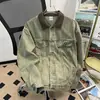 Chaqueta de Mezclilla Empalmada de Cuero PU para Hombre, Chaqueta de Trabajo Retro Americana para Primavera y Otoño con Cuello Campana, Top Lavado Elegante de Marca de Moda