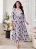 Ropa Nueva de Mujer para Primavera y Otoño, Encaje Estampado, Corte Holgado, Adelgazante, Elegante, Mangas Tres Cuartos, Vestido de Talla Grande, Estilo Largo, Estilo Hada