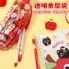 Linda Funda Roja para Apple Pencil para Estudiantes, Bolsa Transparente de PVC de Gran Capacidad para Papelería, Estuche Portátil de Pie para Niños al por Mayor