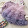 Falda de Capas tipo Pastel Adelgazante Forrada de Felpa Nueva de Invierno 2025 para Niñas Xie Jinmao, Vestido de Princesa Hada Cálido con Degradado de Lujo Ligero