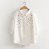 Ropa de Verano 2025 Estilo Japonés Camisa de Gasa de Algodón de Manga Tres Cuartos para Mujer Holgada Flor Bordada Algodón Puro Camisa de Manga Corta