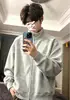 Sudadera con capucha y cremallera estilo americano blanco y gris para hombre, otoño, patchwork deconstruido, hombro normal, chaqueta cleanfit, peso pesado, cuello alto